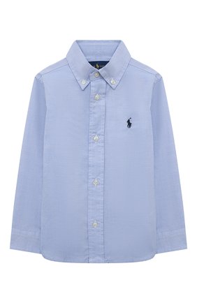 Детская хлопковая рубашка RALPH LAUREN голубого цвета, арт. 322819238 | Фото 1 (Материал внешний: Хлопок; Рукава: Длинные; Стили: Классический; Мальчики-школьная форма: Рубашки)