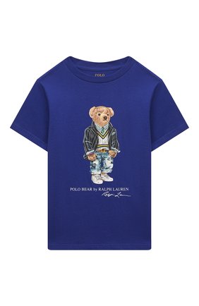 Детская хлопковая футболка POLO RALPH LAUREN синего цвета, арт. 321865660 | Фото 1 (Материал внешний: Хлопок; Рукава: Короткие)