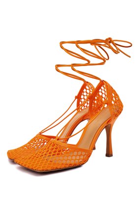 Женские текстильные босоножки stretch BOTTEGA VENETA оранжевого цвета по цене 64950 руб., арт. 651388/VBSD3 | Фото 1