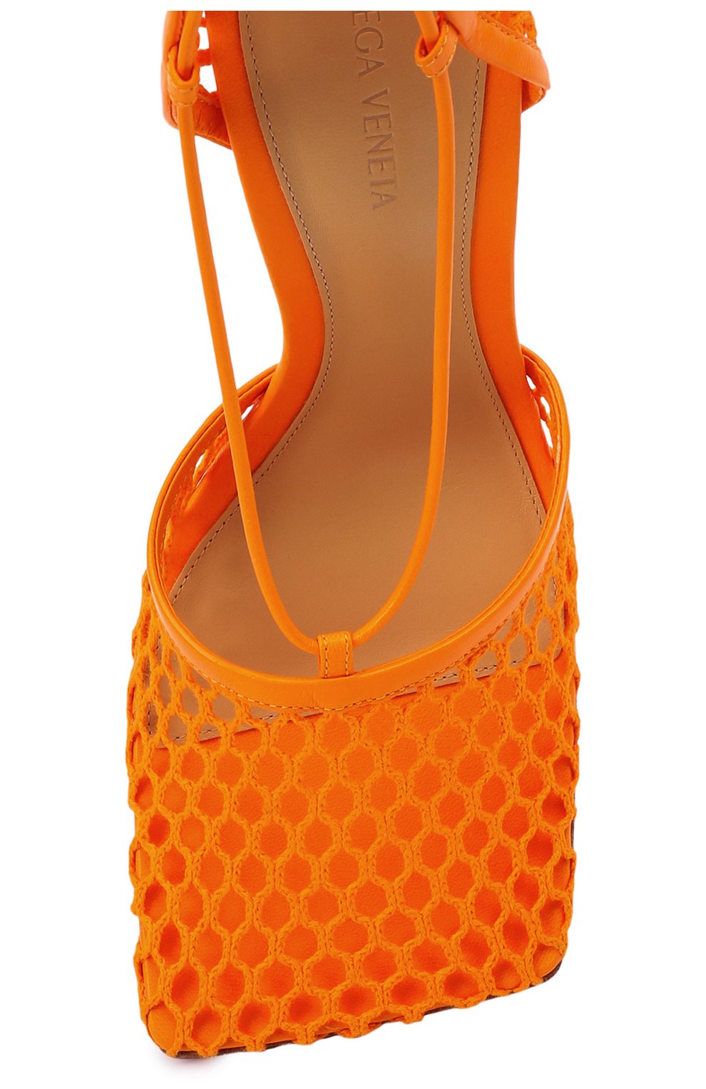 Женские текстильные босоножки stretch BOTTEGA VENETA оранжевого цвета, арт. 651388/VBSD3 | Фото 6 (Материал внешний: Текстиль; Каблук высота: Высокий, Средний; Материал внутренний: Натуральная кожа; Каблук тип: Шпилька; Подошва: Плоская)