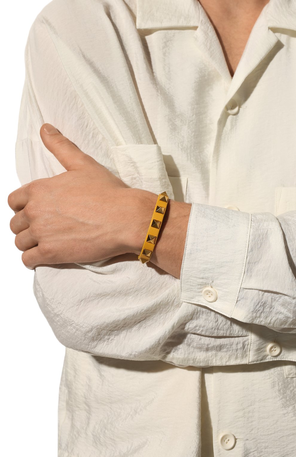 Мужской кожаный браслет VALENTINO желтого цвета, арт. XY2J0801LKT | Фото 2 (Материал: Натуральная кожа)