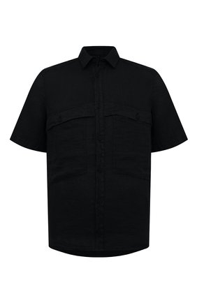Мужская льняная рубашка TRANSIT черного цвета, арт. CFUTRQV311 | Фото 1 (Длина (для топов): Стандартные; Рукава: Короткие; Материал внешний: Лен; Случай: Повседневный; Воротник: Кент; Принт: Однотонные; Стили: Кэжуэл)