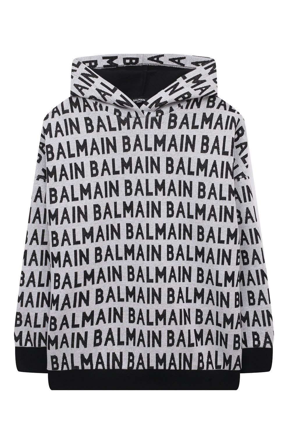 Детский хлопковое худи BALMAIN черно-белого цвета, арт. 6Q4720 | Фото 1 (Рукава: Длинные; Мальчики Кросс-КТ: Худи-одежда; Материал внешний: Хлопок)