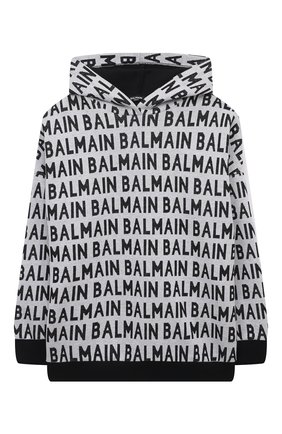 Детский хлопковое худи BALMAIN черно-белого цвета, арт. 6Q4720 | Фото 1 (Материал внешний: Хлопок; Рукава: Длинные; Мальчики Кросс-КТ: Худи-одежда)