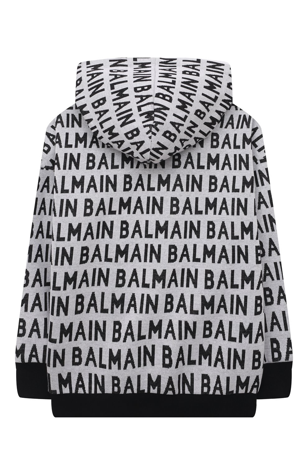 Детский хлопковое худи BALMAIN черно-белого цвета, арт. 6Q4720 | Фото 2 (Рукава: Длинные; Мальчики Кросс-КТ: Худи-одежда; Материал внешний: Хлопок)
