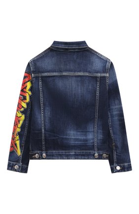 Детского джинсовая куртка DSQUARED2 темно-синего цвета по цене 41300 руб., арт. DQ0395-D009F | Фото 2 Детского джинсовая куртка DSQUARED2 темно-синего цвета, арт. DQ0395-D009F | Фото 2 (Рукава: Длинные; Материал внешний: Хлопок)
