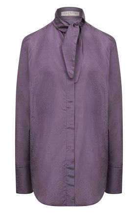 Женская шелковая блузка VALENTINO сиреневого цвета, арт. XB0AB3H5745 | Фото 1 (Материал внешний: Шелк; Длина (для топов): Удлиненные; Рукава: Длинные; Стили: Романтичный; Принт: Без принта; Женское Кросс-КТ: Блуза-одежда)