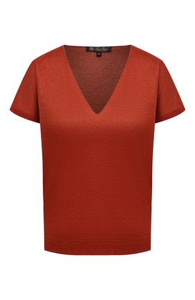 Женский льняной топ LORO PIANA оранжевого цвета по цене 109000 руб., арт. FAM3518 | Фото 1 Женский льняной топ LORO PIANA оранжевого цвета, арт. FAM3518 | Фото 1 (Рукава: Короткие; Материал внешний: Лен; Длина (для топов): Стандартные; Стили: Кэжуэл; Кросс-КТ: Трикотаж)