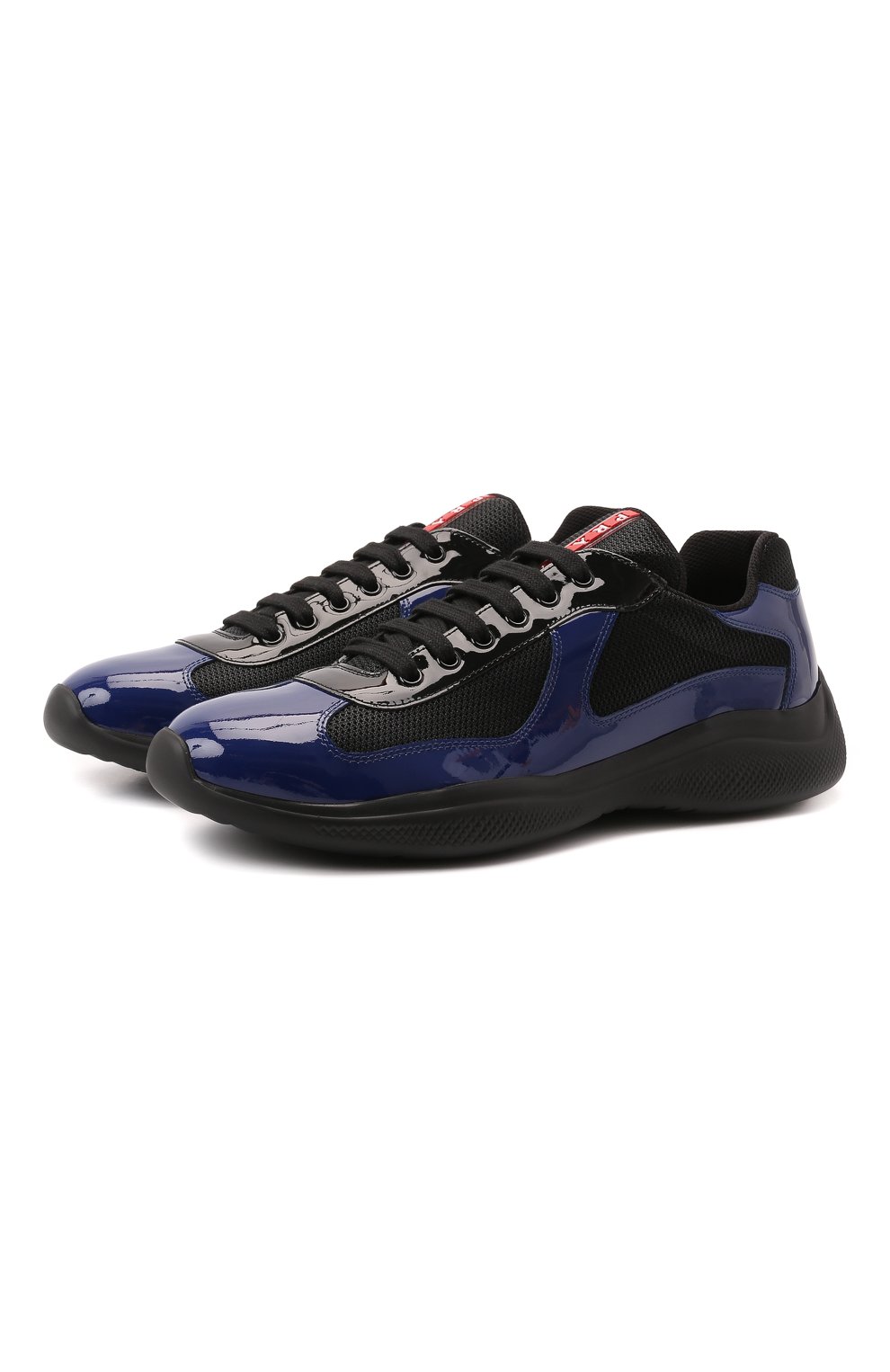 Мужские комбинированные кроссовки PRADA синего цвета, арт. 4E3400-3LGP-F017C | Фото 1 (Материал внешний: Кожа; Стили: Классический; Материал утеплителя: Без утеплителя)