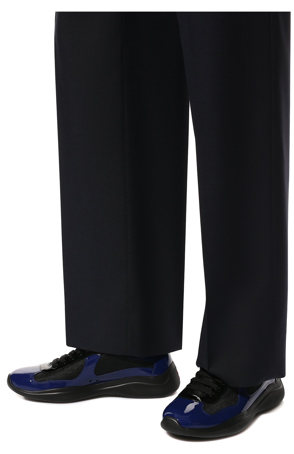 Мужские комбинированные кроссовки PRADA синего цвета, арт. 4E3400-3LGP-F017C | Фото 3 (Материал внешний: Кожа; Стили: Классический; Материал утеплителя: Без утеплителя)