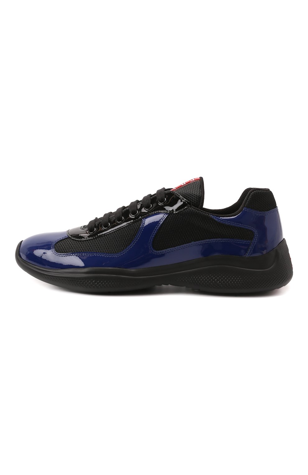 Мужские комбинированные кроссовки PRADA синего цвета, арт. 4E3400-3LGP-F017C | Фото 4 (Материал внешний: Кожа; Стили: Классический; Материал утеплителя: Без утеплителя)