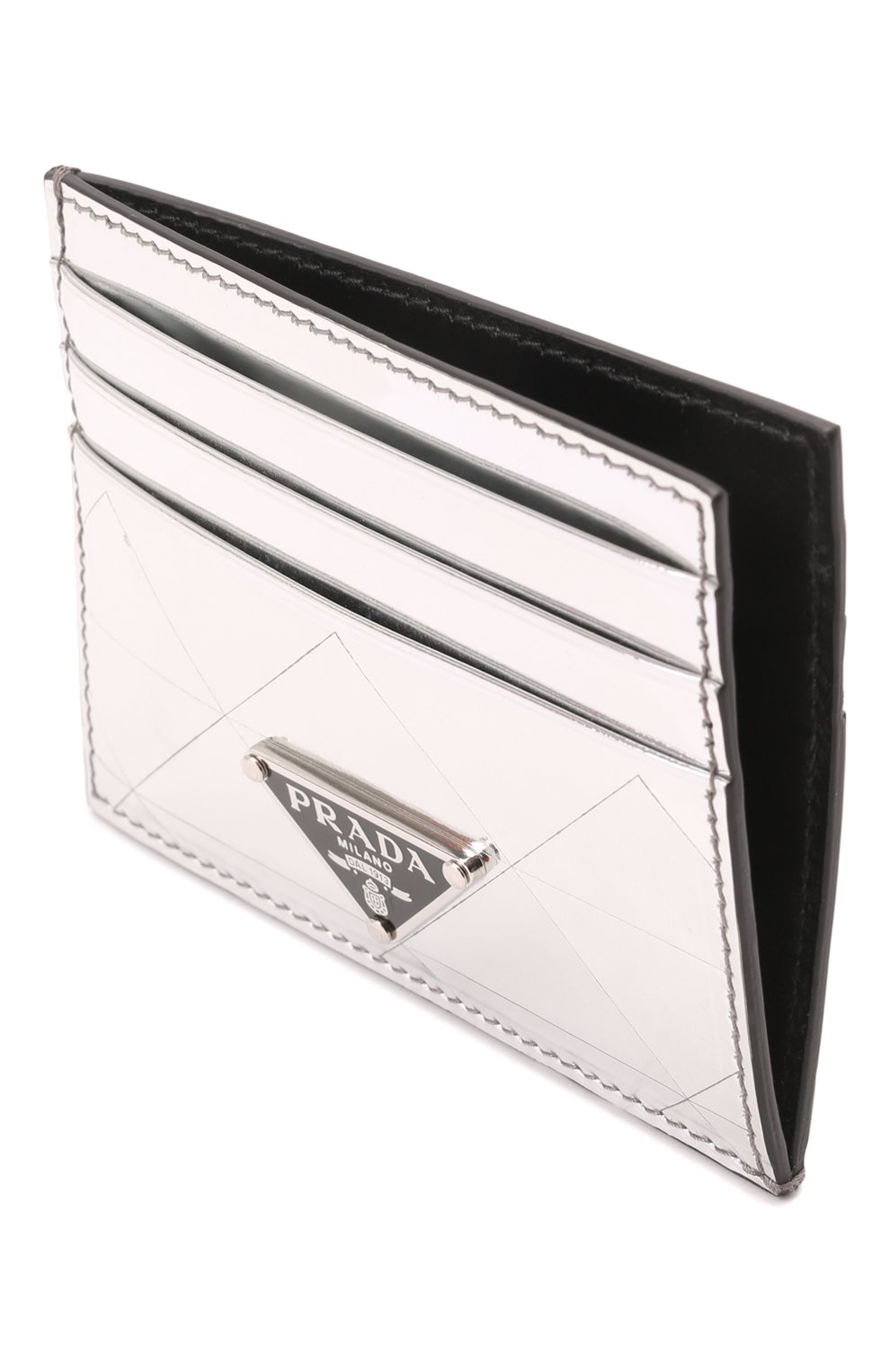 Мужской кожаный футляр для кредитных карт PRADA серебряного цвета, арт. 2MC223-2D0F-F0118 | Фото 3 (Материал: Натуральная кожа)