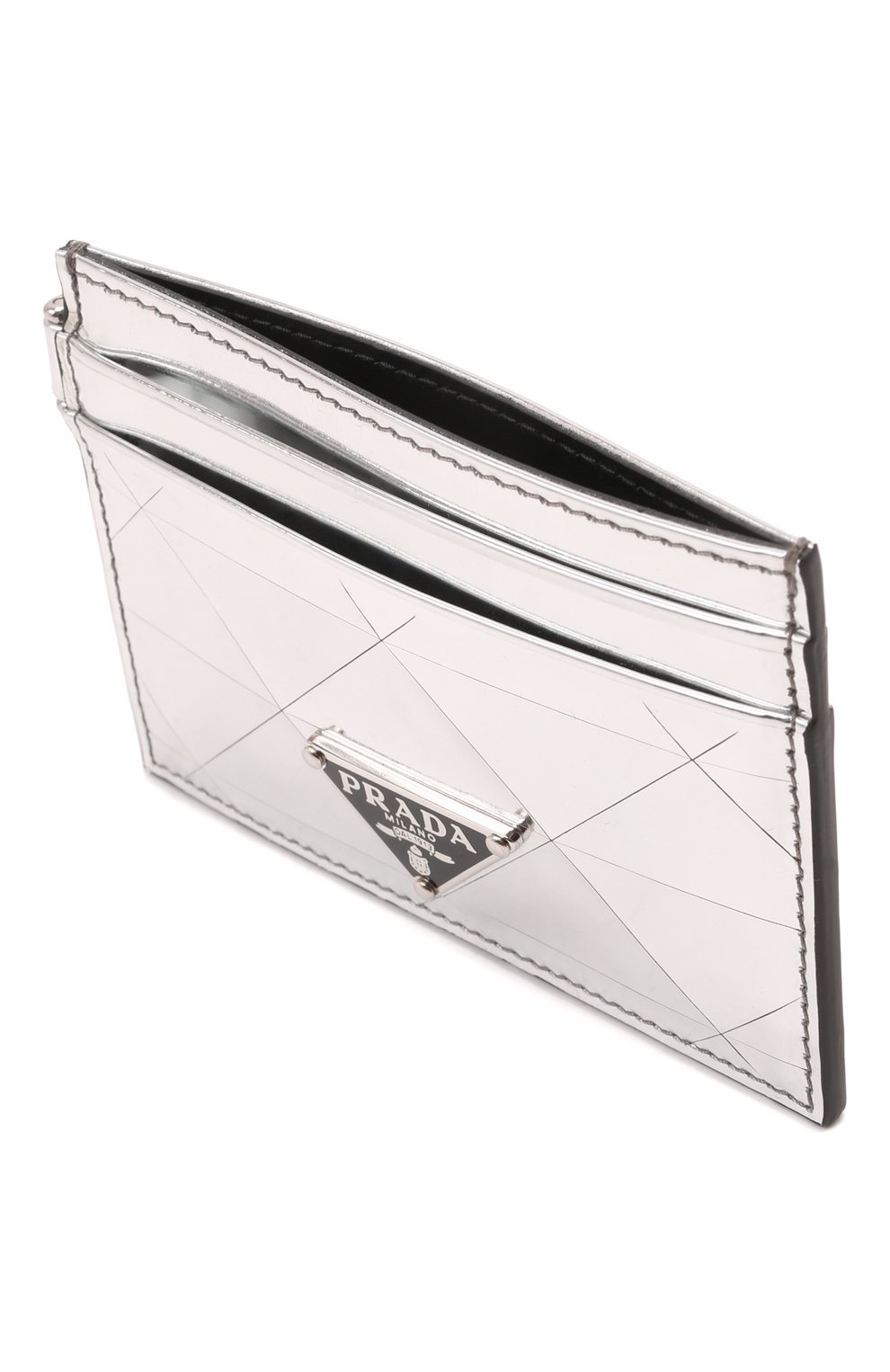 Мужской кожаный футляр для кредитных карт PRADA серебряного цвета, арт. 2TL440-2D0F-F0118 | Фото 3 (Материал: Натуральная кожа)