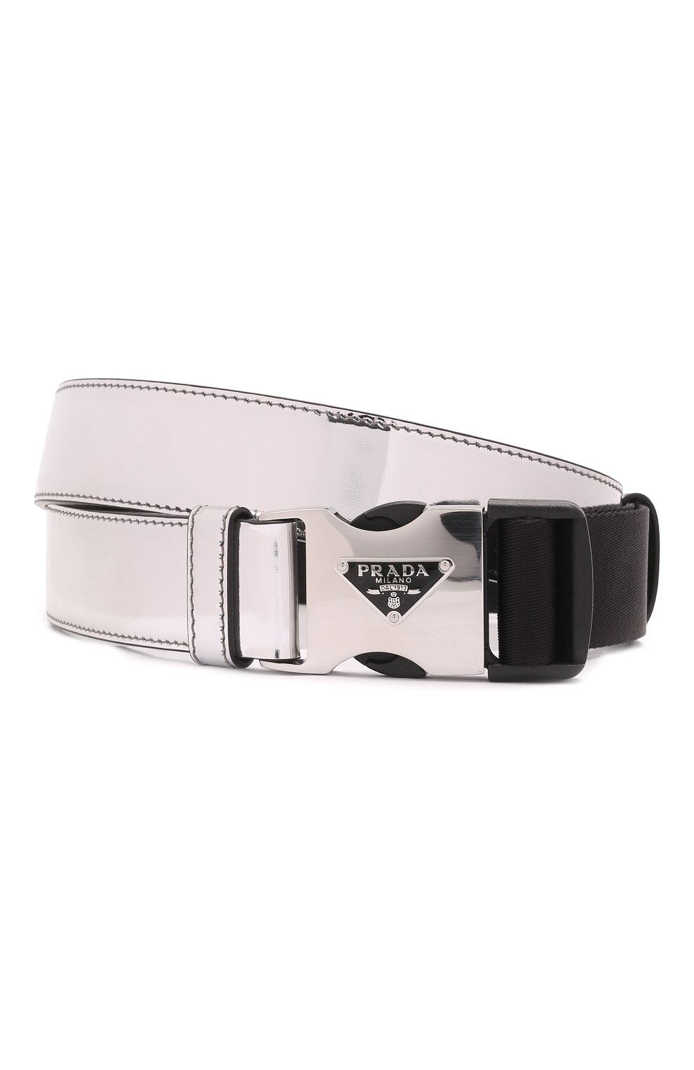 Мужской кожаный ремень PRADA серебряного цвета, арт. 2CM253-ZO6-F0118 | Фото 1 (Случай: Повседневный; Материал: Натуральная кожа)