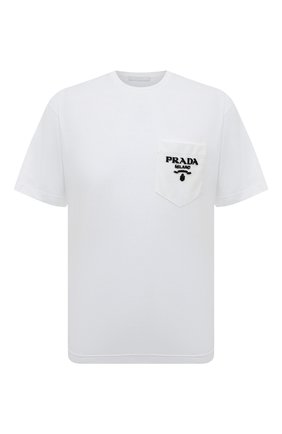 Мужская хлопковая футболка PRADA белого цвета, арт. UJN787-1Z53-F0009-221 | Фото 1 (Принт: Без принта; Рукава: Короткие; Длина (для топов): Стандартные; Материал внешний: Хлопок; Стили: Кэжуэл)