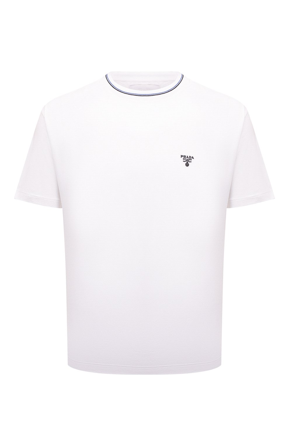 Мужская хлопковая футболка PRADA белого цвета, арт. UJN797-710-F0009-221 | Фото 1 (Принт: Без принта; Рукава: Короткие; Длина (для топов): Стандартные; Материал внешний: Хлопок; Стили: Кэжуэл)