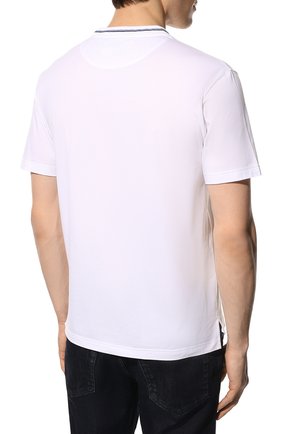 Мужская хлопковая футболка PRADA белого цвета, арт. UJN797-710-F0009-221 | Фото 4 (Принт: Без принта; Рукава: Короткие; Длина (для топов): Стандартные; Материал внешний: Хлопок; Стили: Кэжуэл)