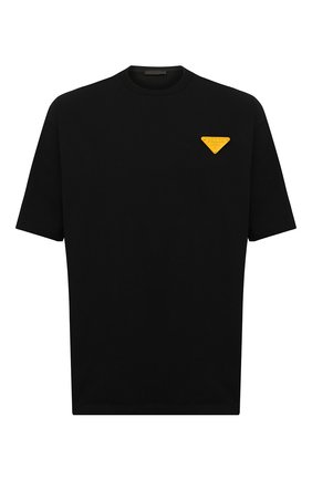 Мужская хлопковая футболка PRADA черного цвета, арт. UJN807-10UP-F0002-221 | Фото 1 (Материал внешний: Хлопок; Длина (для топов): Удлиненные; Рукава: Короткие; Принт: Без принта; Стили: Кэжуэл)