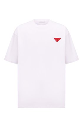 Мужская хлопковая футболка PRADA белого цвета, арт. UJN807-10UP-F0009-221 | Фото 1 (Материал внешний: Хлопок; Длина (для топов): Удлиненные; Принт: Без принта; Стили: Кэжуэл; Рукава: Короткие)
