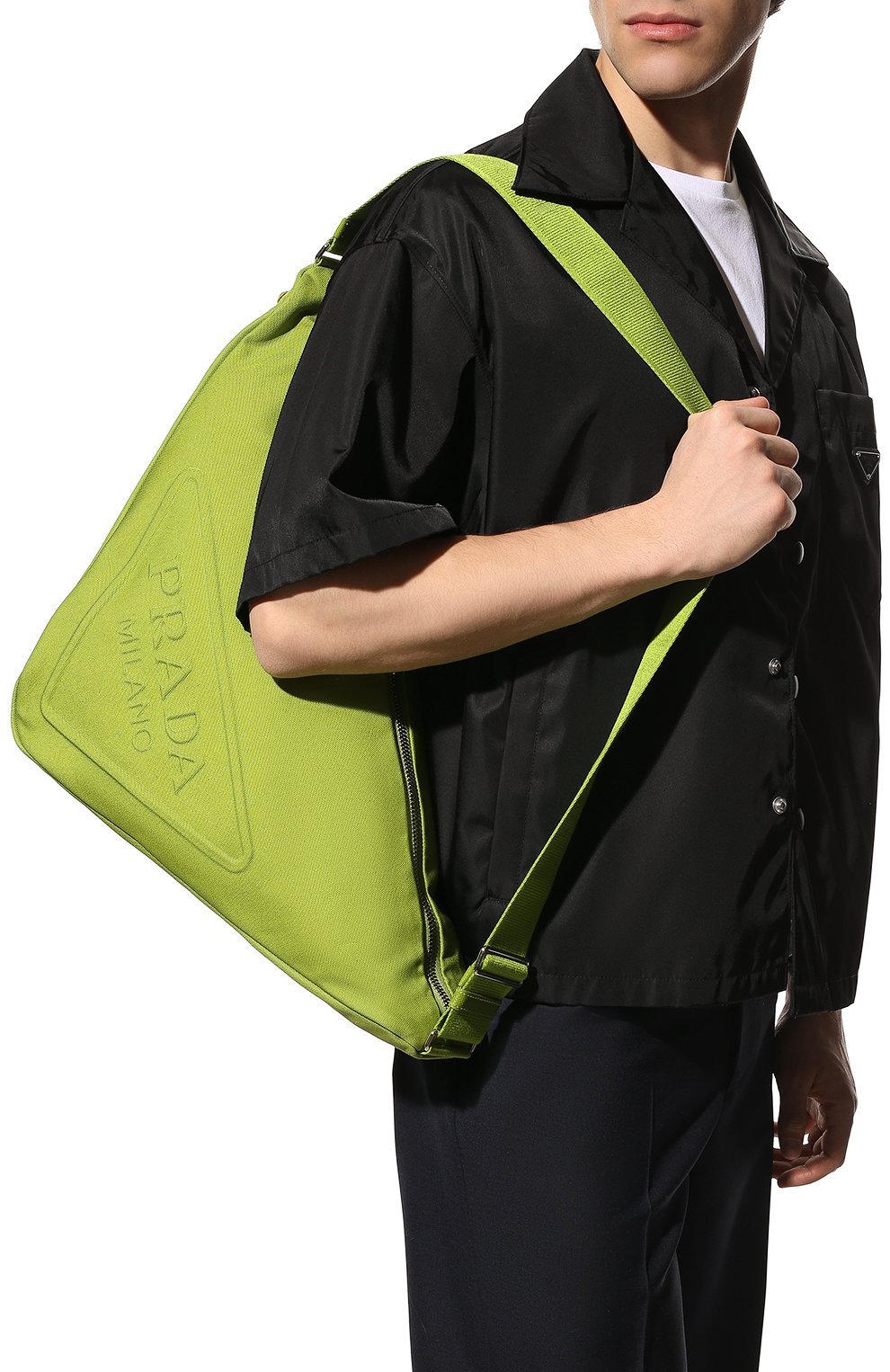 Мужская текстильная сумка PRADA зеленого цвета, арт. 2VY007-010-F0613-OLO | Фото 2 (Материал: Текстиль; Размер: large)