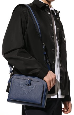 Мужская кожаная сумка PRADA синего цвета, арт. 2VH152-2FAD-F0016-OOO | Фото 2 (Материал: Натуральная кожа; Ремень/цепочка: На ремешке; Размер: small)