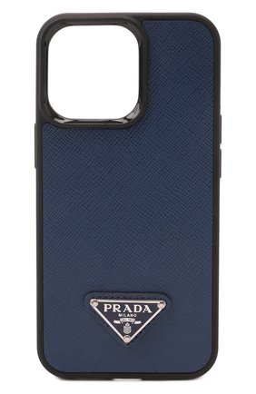 Кожаный чехол для iphone 13 pro PRADA синего цвета, арт. 2ZH149-QHH-F0016 | Фото 1 (Материал: Натуральная кожа; Женское Кросс-КТ: Замша и кожа)