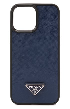 Кожаный чехол для iphone 13 pro max PRADA синего цвета, арт. 2ZH150-QHH-F0016 | Фото 1 (Материал: Натуральная кожа; Женское Кросс-КТ: Замша и кожа)