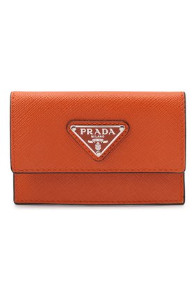 Мужской кожаный футляр для кредитных карт PRADA оранжевого цвета, арт. 2MF028-QHH-F0S73 | Фото 1 (Материал: Натуральная кожа)