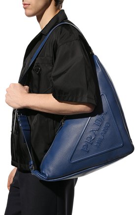 Мужская кожаная сумка PRADA синего цвета, арт. 2VY007-2BBE-F0016-DLO | Фото 2 (Материал: Натуральная кожа; Размер: large)