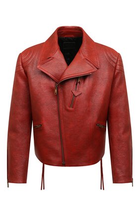 Мужская кожаная куртка PRADA красного цвета, арт. UPW416-2D02-F0011 | Фото 1 (Материал внешний: Натуральная кожа; Рукава: Длинные; Длина (верхняя одежда): Короткие; Кросс-КТ: Куртка; Мужское Кросс-КТ: Кожа и замша; Стили: Кэжуэл)