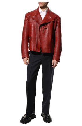 Мужская кожаная куртка PRADA красного цвета, арт. UPW416-2D02-F0011 | Фото 2 (Материал внешний: Натуральная кожа; Рукава: Длинные; Длина (верхняя одежда): Короткие; Кросс-КТ: Куртка; Мужское Кросс-КТ: Кожа и замша; Стили: Кэжуэл)