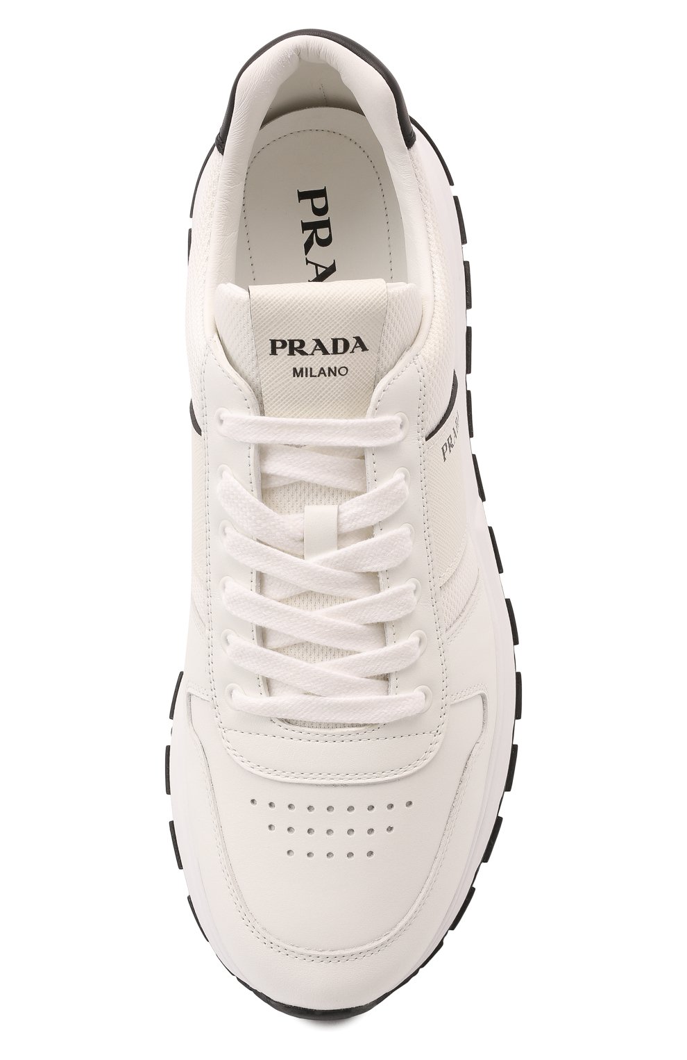 Мужские комбинированные кроссовки prax 01 PRADA белого цвета, арт. 4E3571-3L3F-F0964-G000 | Фото 6 (Материал внешний: Кожа; Стили: Классический; Материал утеплителя: Без утеплителя)