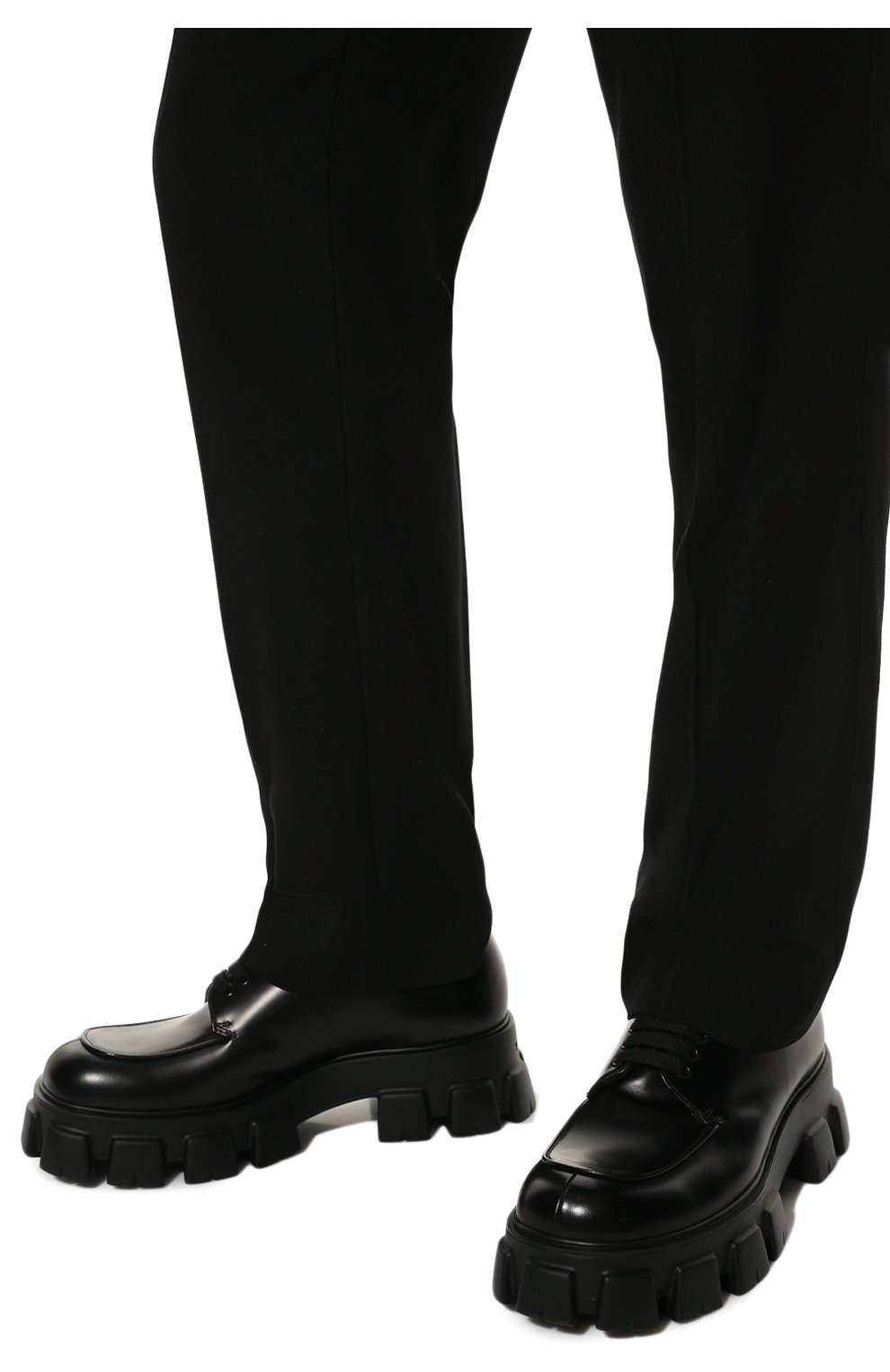 Мужские кожаные дерби PRADA черного цвета, арт. 2EE356-B4L-F0002 | Фото 3 (Материал внешний: Кожа; Стили: Классический)