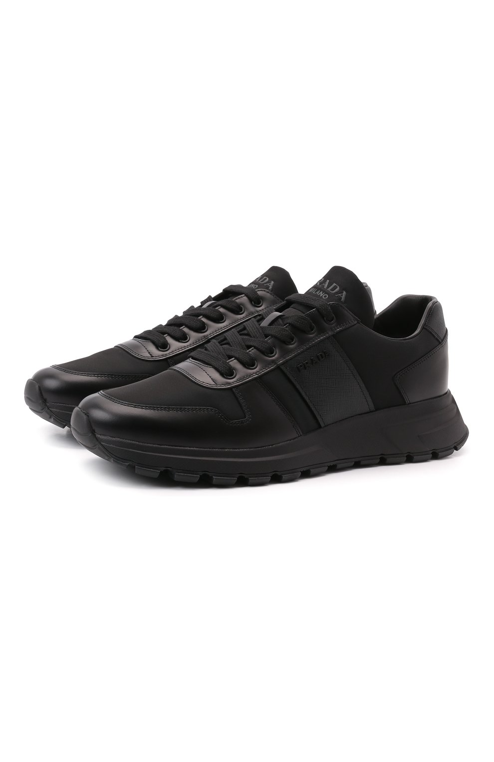 Мужские комбинированные кроссовки prax 1 PRADA черного цвета, арт. 4E3581-3LFR-F0002-G000 | Фото 1 (Материал внешний: Текстиль; Стили: Классический; Материал утеплителя: Без утеплителя)