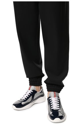 Мужские комбинированные кроссовки PRADA темно-синего цвета, арт. 4E3400-ASZ-F0FJT | Фото 3 (Материал внешний: Кожа; Стили: Классический; Материал утеплителя: Без утеплителя)