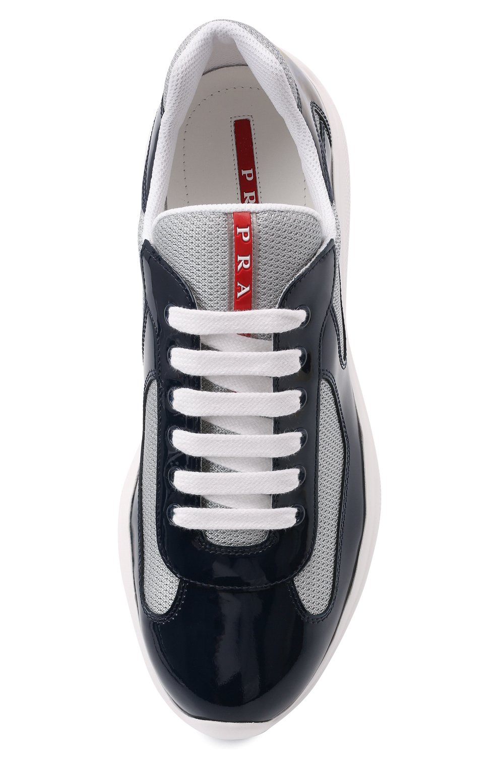 Мужские комбинированные кроссовки PRADA темно-синего цвета, арт. 4E3400-ASZ-F0FJT | Фото 6 (Материал внешний: Кожа; Стили: Классический; Материал утеплителя: Без утеплителя)