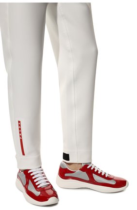 Мужские комбинированные кроссовки PRADA красного цвета, арт. 4E3400-ASZ-F0F5C | Фото 3 (Материал внешний: Кожа; Стили: Классический; Материал утеплителя: Без утеплителя)