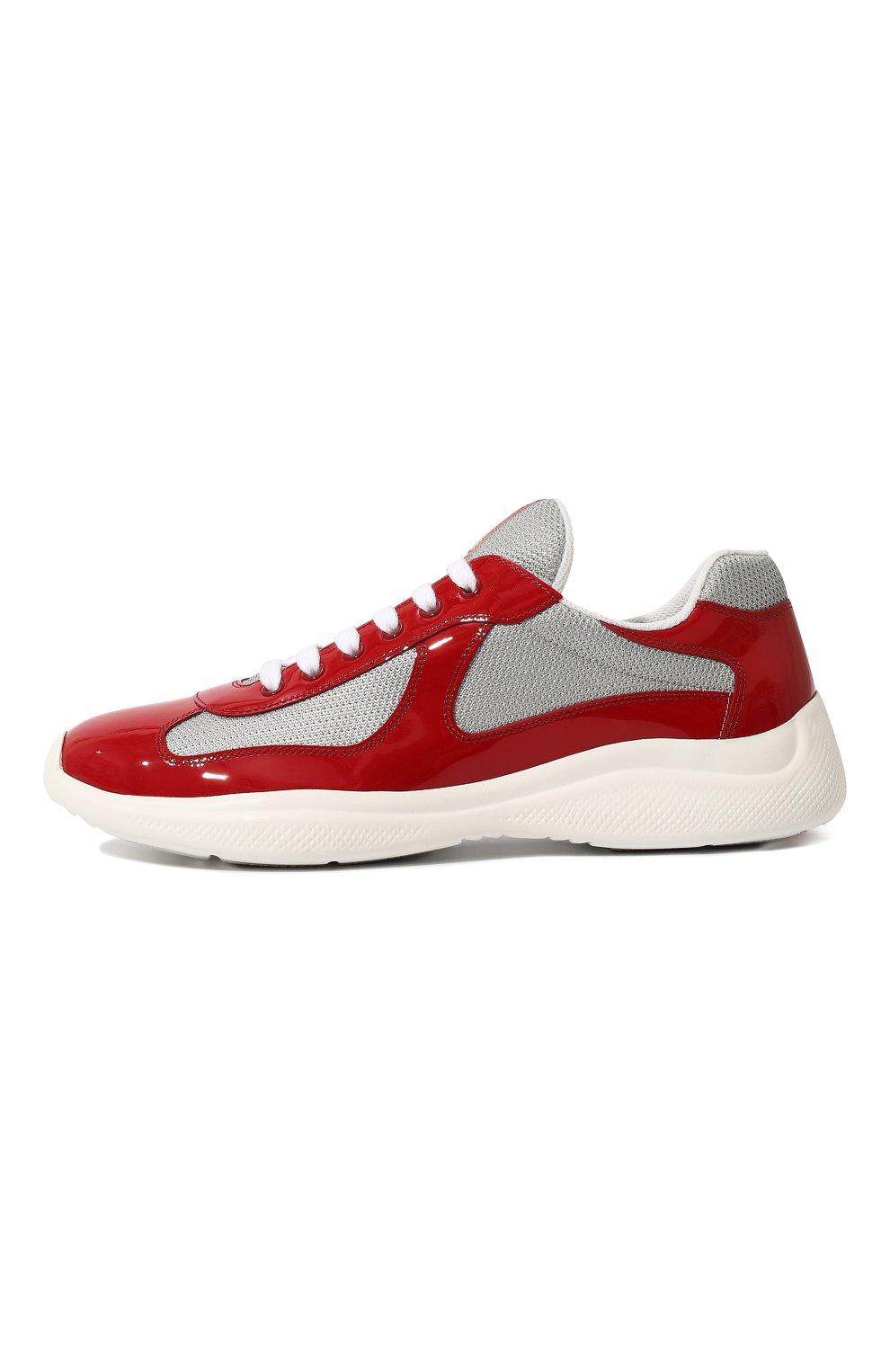 Мужские комбинированные кроссовки PRADA красного цвета, арт. 4E3400-ASZ-F0F5C | Фото 4 (Материал внешний: Кожа; Стили: Классический; Материал утеплителя: Без утеплителя)