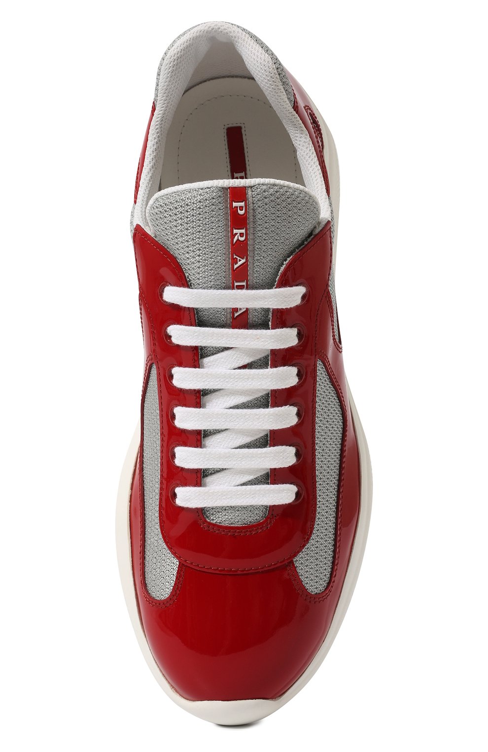 Мужские комбинированные кроссовки PRADA красного цвета, арт. 4E3400-ASZ-F0F5C | Фото 6 (Материал внешний: Кожа; Стили: Классический; Материал утеплителя: Без утеплителя)