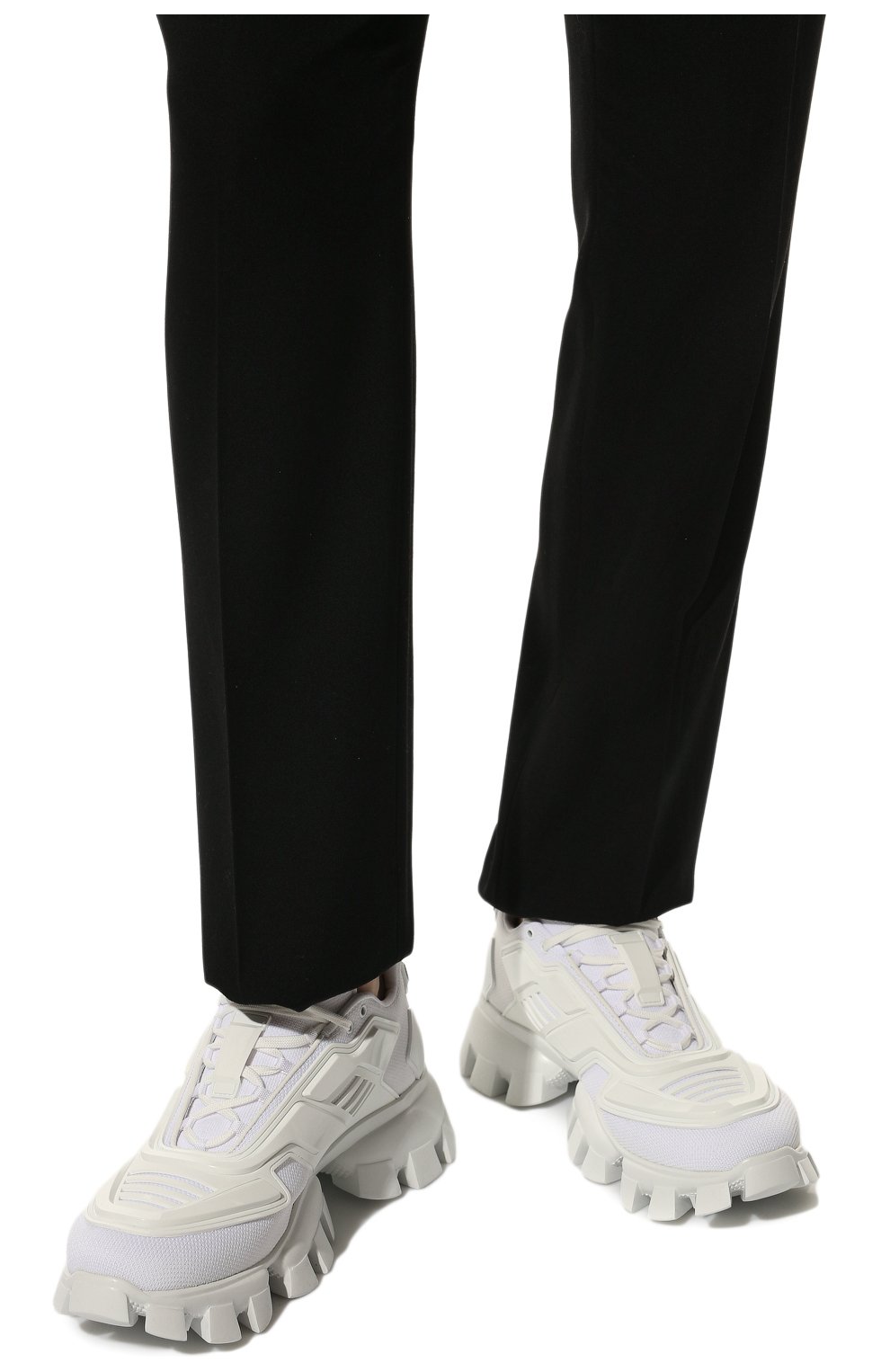 Мужские кроссовки PRADA белого цвета, арт. 2EG293-3KZU-F0009 | Фото 3 (Материал внешний: Текстиль; Стили: Гранж, Классический; Материал утеплителя: Без утеплителя)