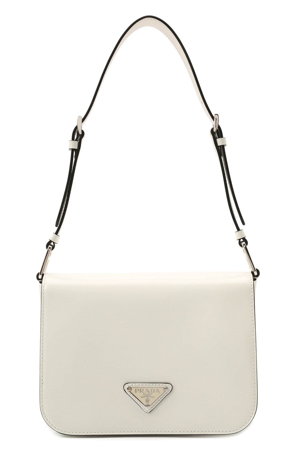 Женская сумка PRADA белого цвета, арт. 1BD308-ZO6-F0PG7-HOO | Фото 1 (Сумки-технические: Сумки через плечо; Материал: Натуральная кожа; Размер: mini; Ремень/цепочка: На ремешке)