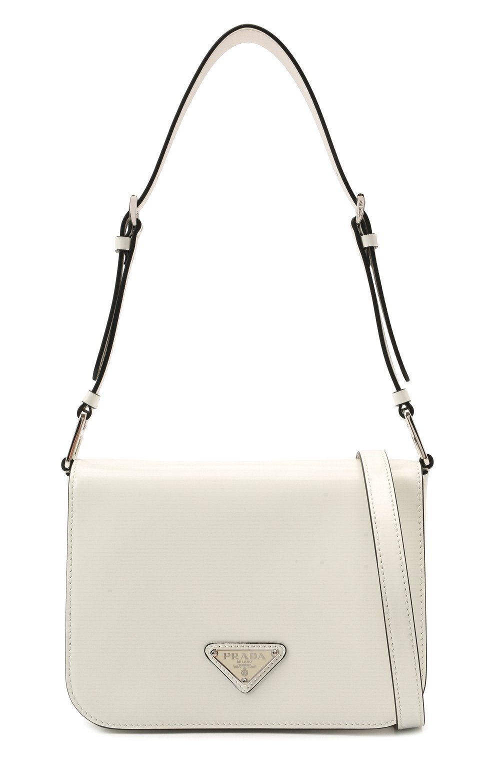 Женская сумка PRADA белого цвета, арт. 1BD308-ZO6-F0PG7-HOO | Фото 7 (Сумки-технические: Сумки через плечо; Материал: Натуральная кожа; Размер: mini; Ремень/цепочка: На ремешке)