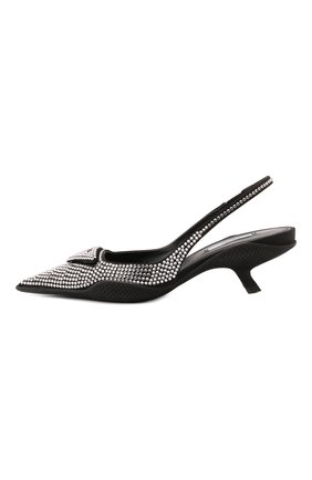 Женские текстильные туфли PRADA черного цвета, арт. 1I756M-2AWL-F0T7O-045 | Фото 2 (Материал внешний: Текстиль; Каблук тип: Kitten heel; Каблук высота: Низкий)