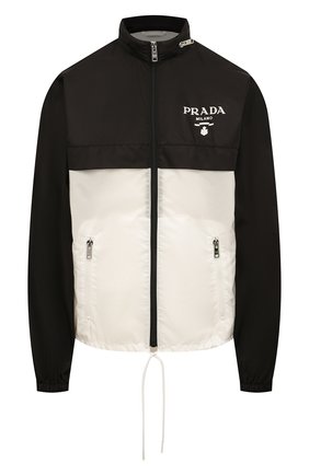 Женская куртка PRADA черно-белого цвета, арт. 292020-1WQ9-F0967-221 | Фото 1 (Рукава: Длинные; Материал внешний: Синтетический материал; Длина (верхняя одежда): Короткие; Кросс-КТ: Куртка; Стили: Спорт-шик)