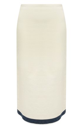 Женская джинсовая юбка PRADA молочного цвета, арт. GFD160-10G1-F01CD-221 | Фото 1 (Материал внешний: Хлопок, Деним; Длина Ж (юбки, платья, шорты): Миди; Женское Кросс-КТ: Юбка-одежда; Кросс-КТ: Деним; Стили: Гранж)