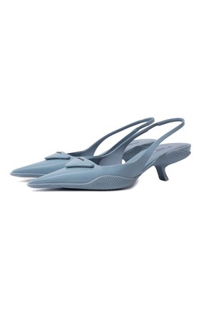 Женские кожаные туфли PRADA голубого цвета, арт. 1I565M-055-F0076-A045 | Фото 1 (Материал внешний: Кожа; Каблук тип: Kitten heel; Каблук высота: Низкий; Подошва: Плоская)