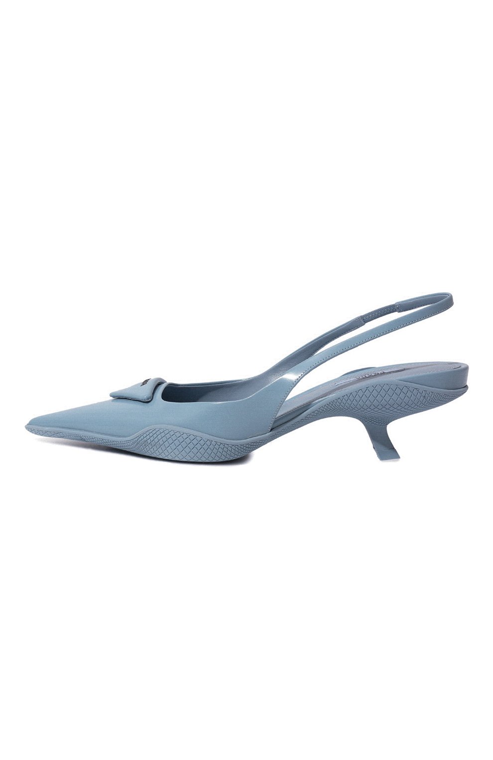 Женские кожаные туфли PRADA голубого цвета, арт. 1I565M-055-F0076-A045 | Фото 4 (Материал внешний: Кожа; Каблук высота: Низкий; Подошва: Плоская; Каблук тип: Kitten heel)