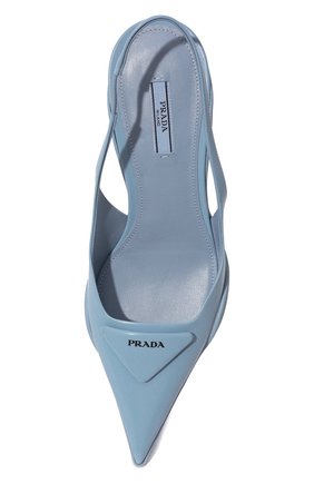 Женские кожаные туфли PRADA голубого цвета, арт. 1I565M-055-F0076-A045 | Фото 6 (Материал внешний: Кожа; Каблук высота: Низкий; Подошва: Плоская; Каблук тип: Kitten heel)