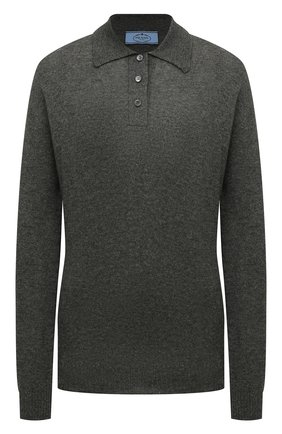Женское кашемировый пуловер-поло PRADA серого цвета по цене 155000 руб., арт. P24Q1P-100H-F0480-221 | Фото 1