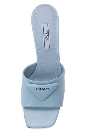 Женские кожаные мюли PRADA голубого цвета, арт. 1XX590-055-F0076-065 | Фото 6 (Каблук высота: Высокий; Материал внешний: Кожа; Каблук тип: Шпилька; Подошва: Плоская)